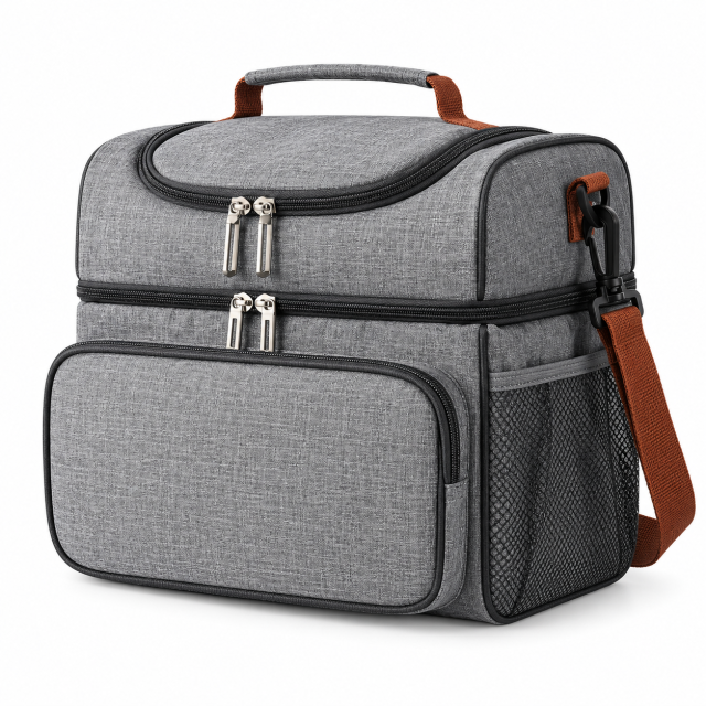 Insulated Dual Compartment Lunch Bag With Side Pockets