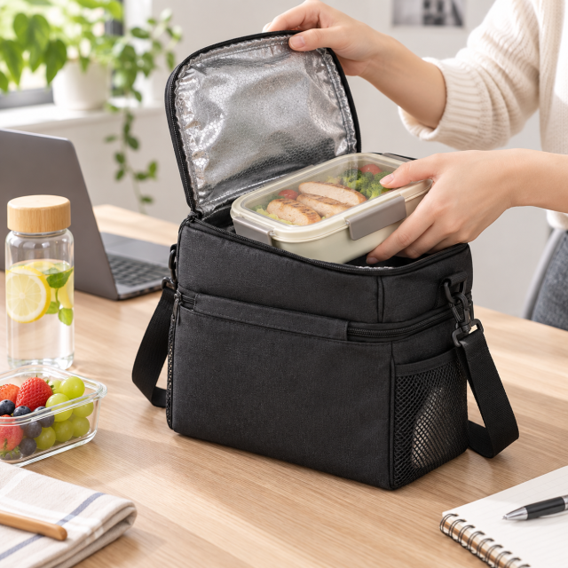 Insulated Dual Compartment Lunch Bag With Side Pockets