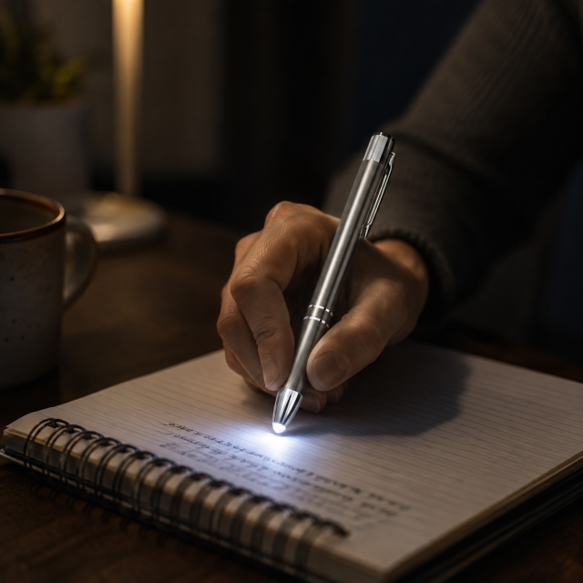 LED Lighted Tip Ballpoint Pen with Mini Flashlight