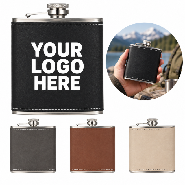 Leather-Wrapped Stainless Steel Flask