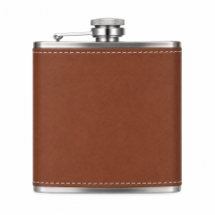 Leather-Wrapped Stainless Steel Flask