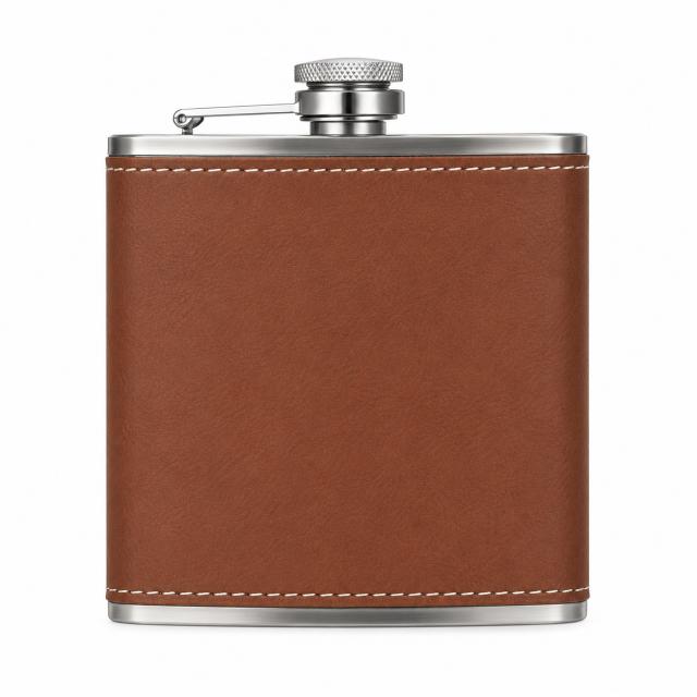 Leather-Wrapped Stainless Steel Flask