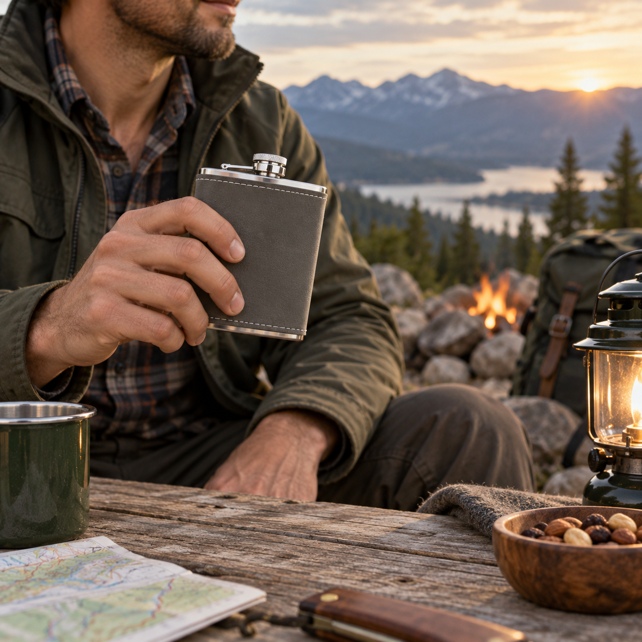Leather-Wrapped Stainless Steel Flask