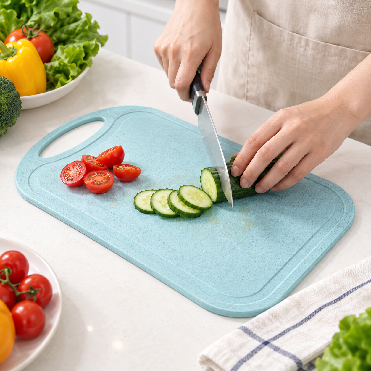Non-Slip Plastic Cutting Board With Juice Groove
