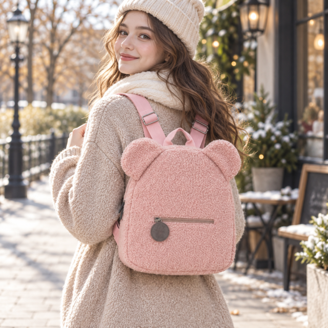 Plush Bear Ear Lamb Fleece Backpack
