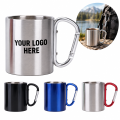 Portable Insulated Metal Mug With Carabiner Handle