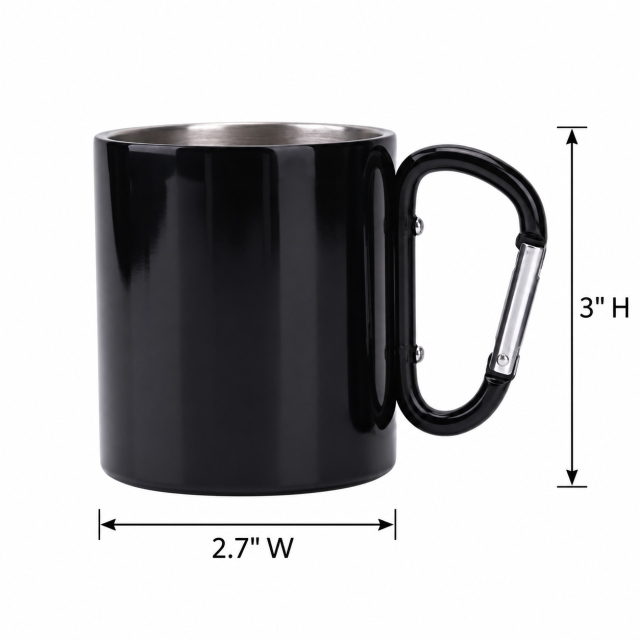 Portable Insulated Metal Mug With Carabiner Handle
