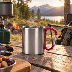 Portable Insulated Metal Mug With Carabiner Handle