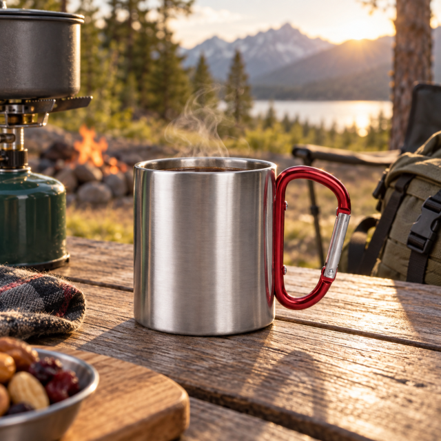 Portable Insulated Metal Mug With Carabiner Handle