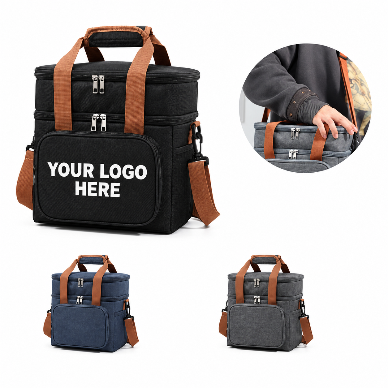Portable Oxford Insulated Lunch Bag with Double Zipper