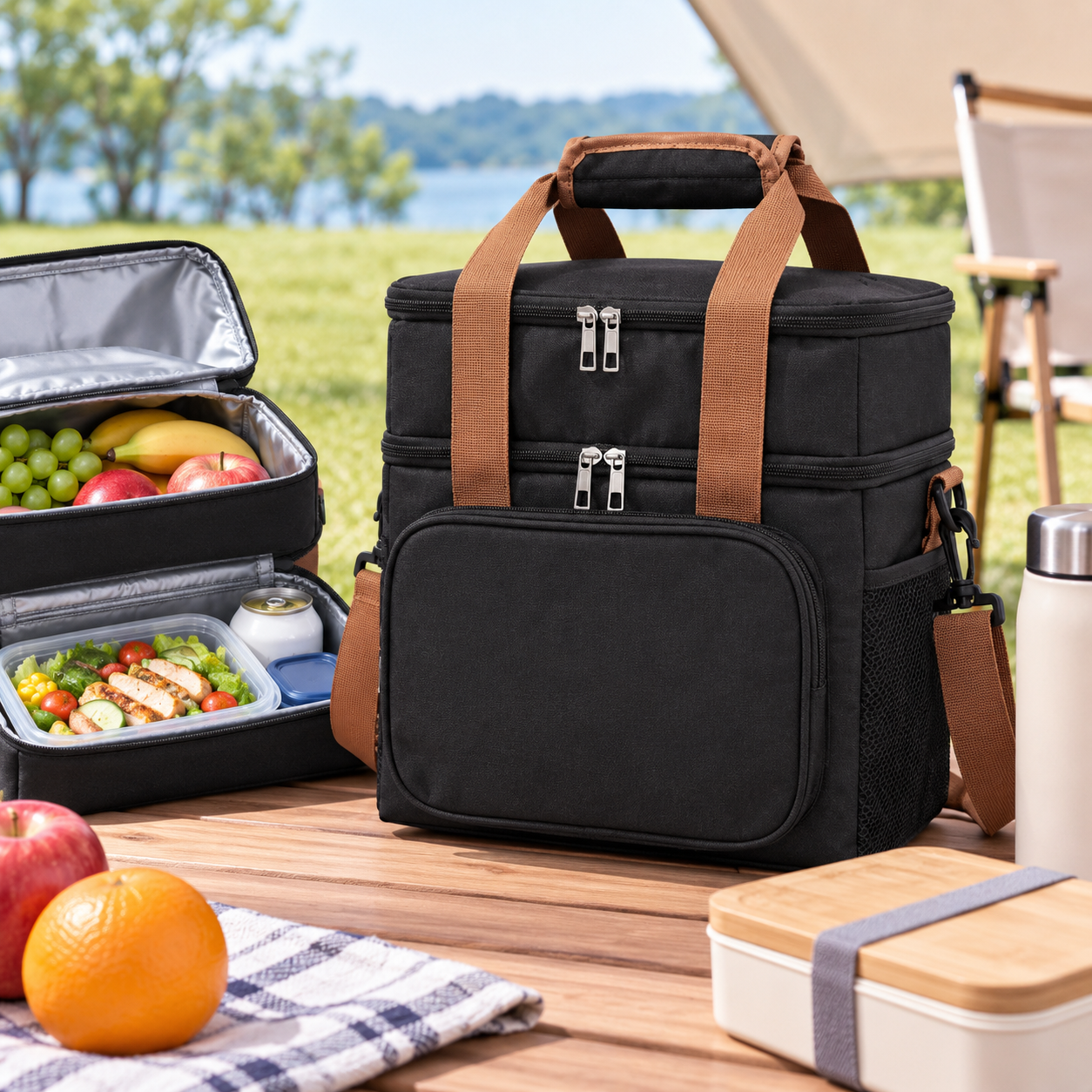 Portable Oxford Insulated Lunch Bag with Double Zipper