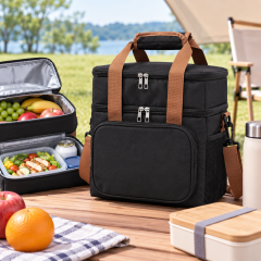 Portable Oxford Insulated Lunch Bag with Double Zipper