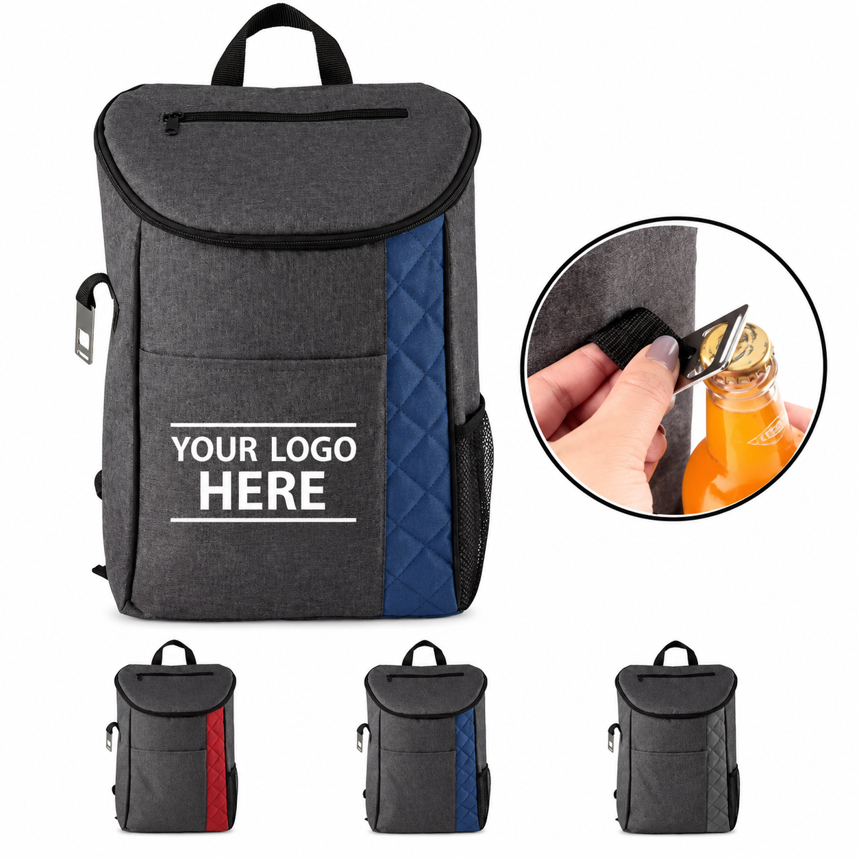Quilted Insulated Backpack Cooler With Bottle Opener