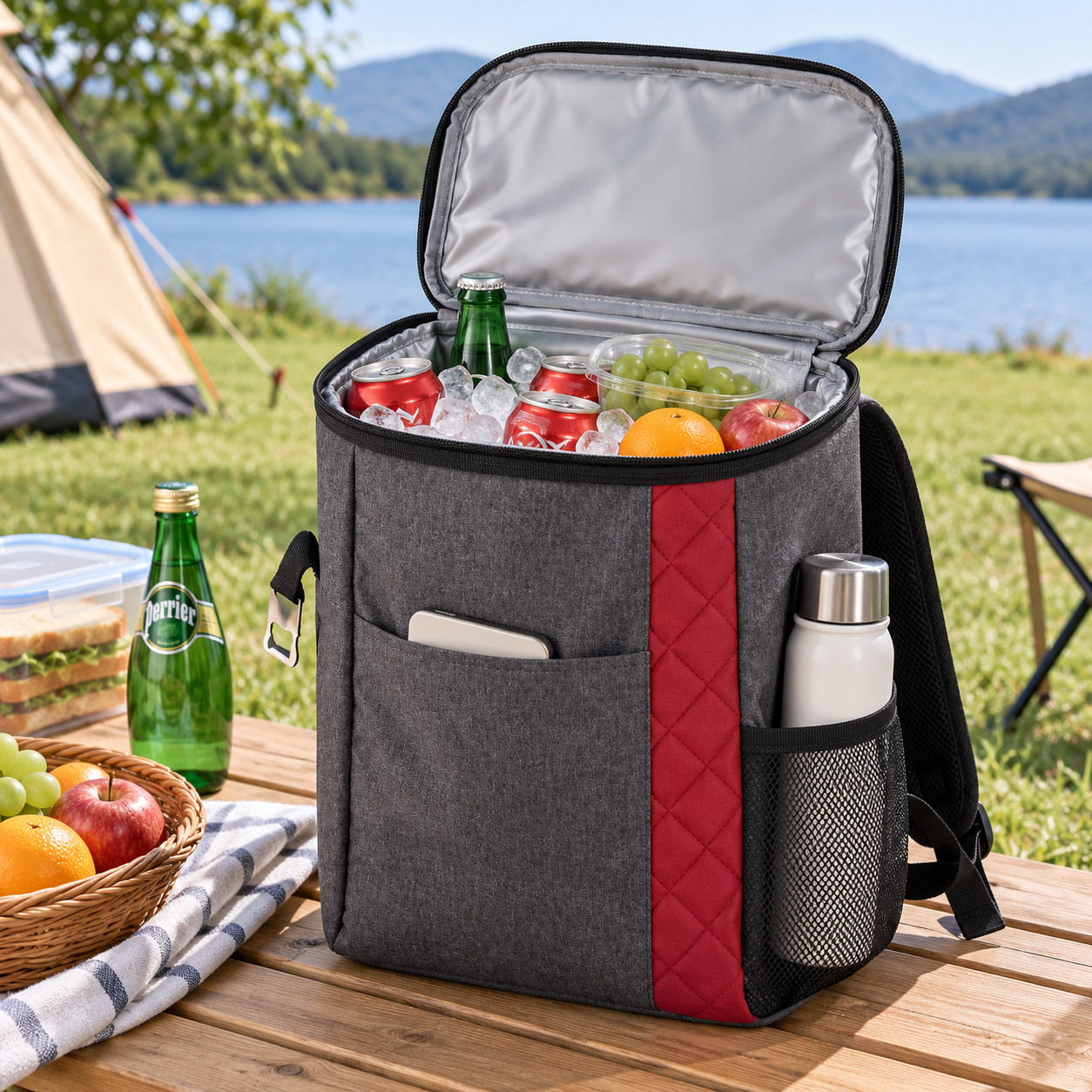 Quilted Insulated Backpack Cooler With Bottle Opener