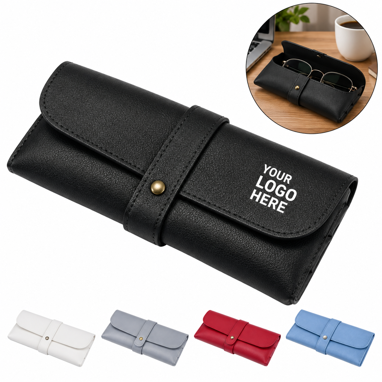 Soft Leather Eyeglass Case with Microfiber Lining
