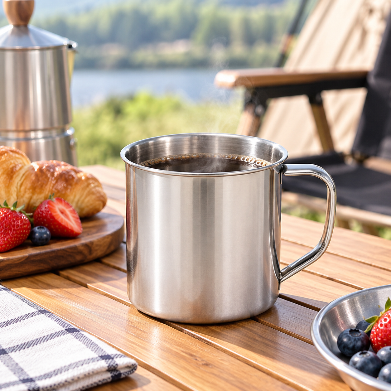 Stainless Steel Camping Mug with Sturdy Handle
