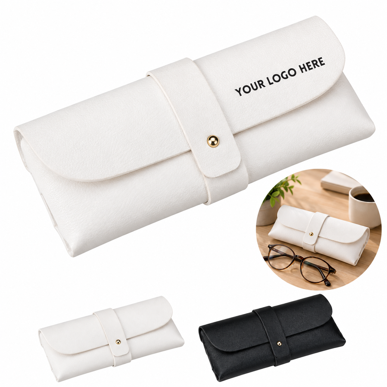 Studded Leather Eyeglass Case With Strap