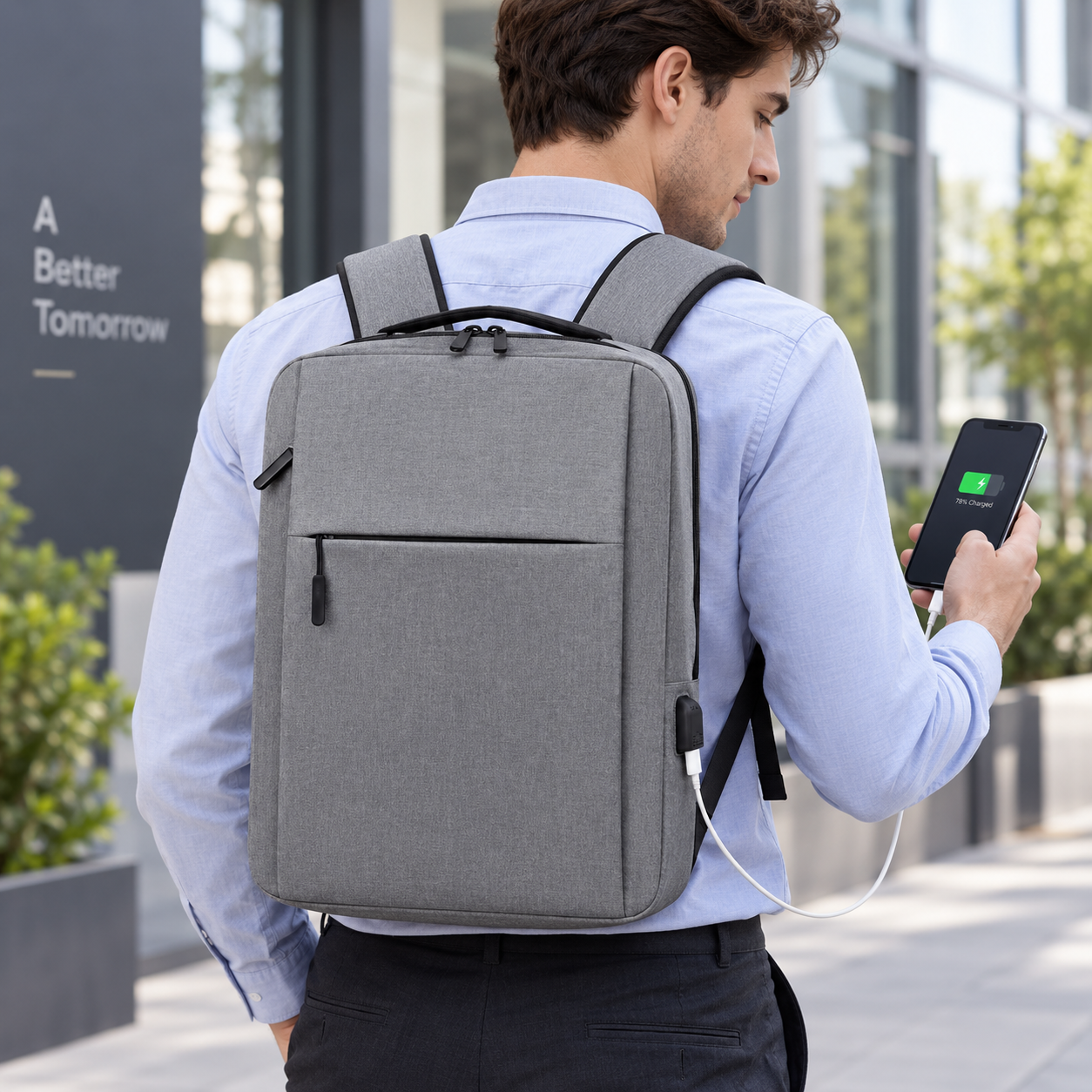 Water-Repellent Oxford Laptop Backpack with USB Charging Port