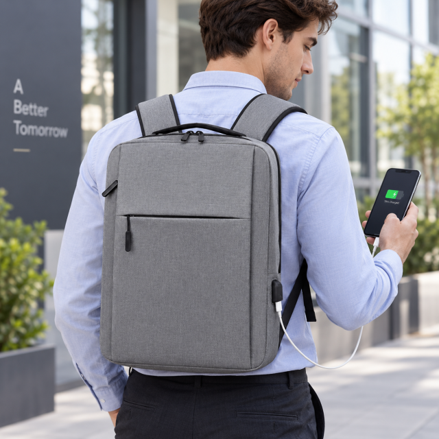 Water-Repellent Oxford Laptop Backpack with USB Charging Port