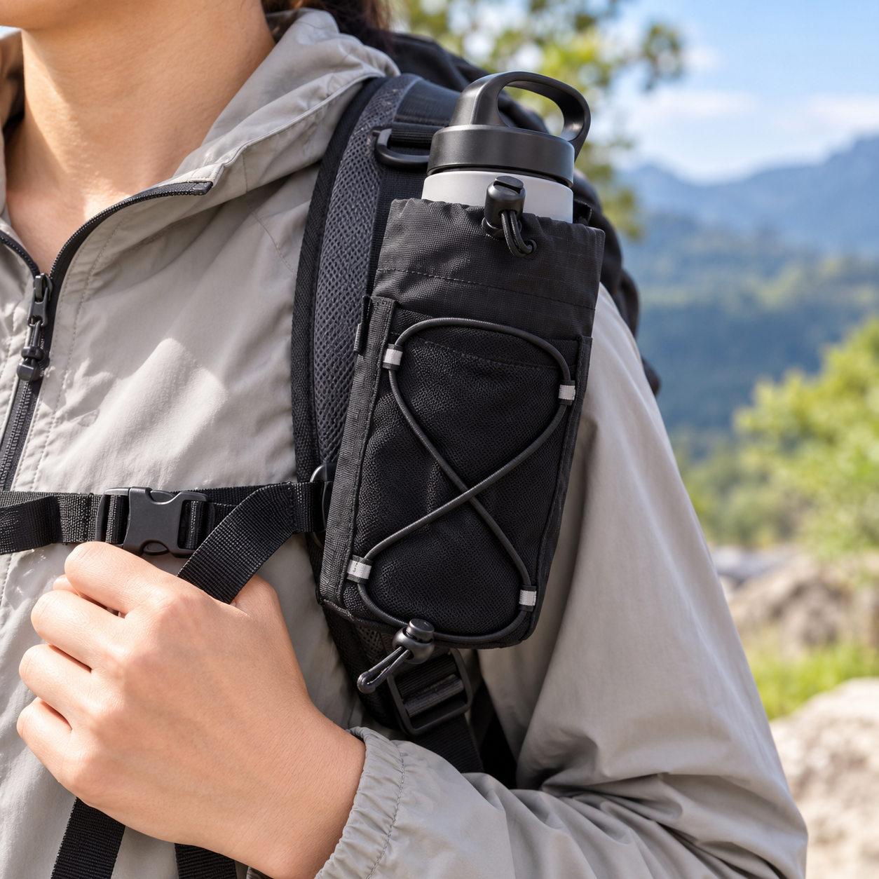 Water-Resistant Backpack Strap Bottle Holder Pouch