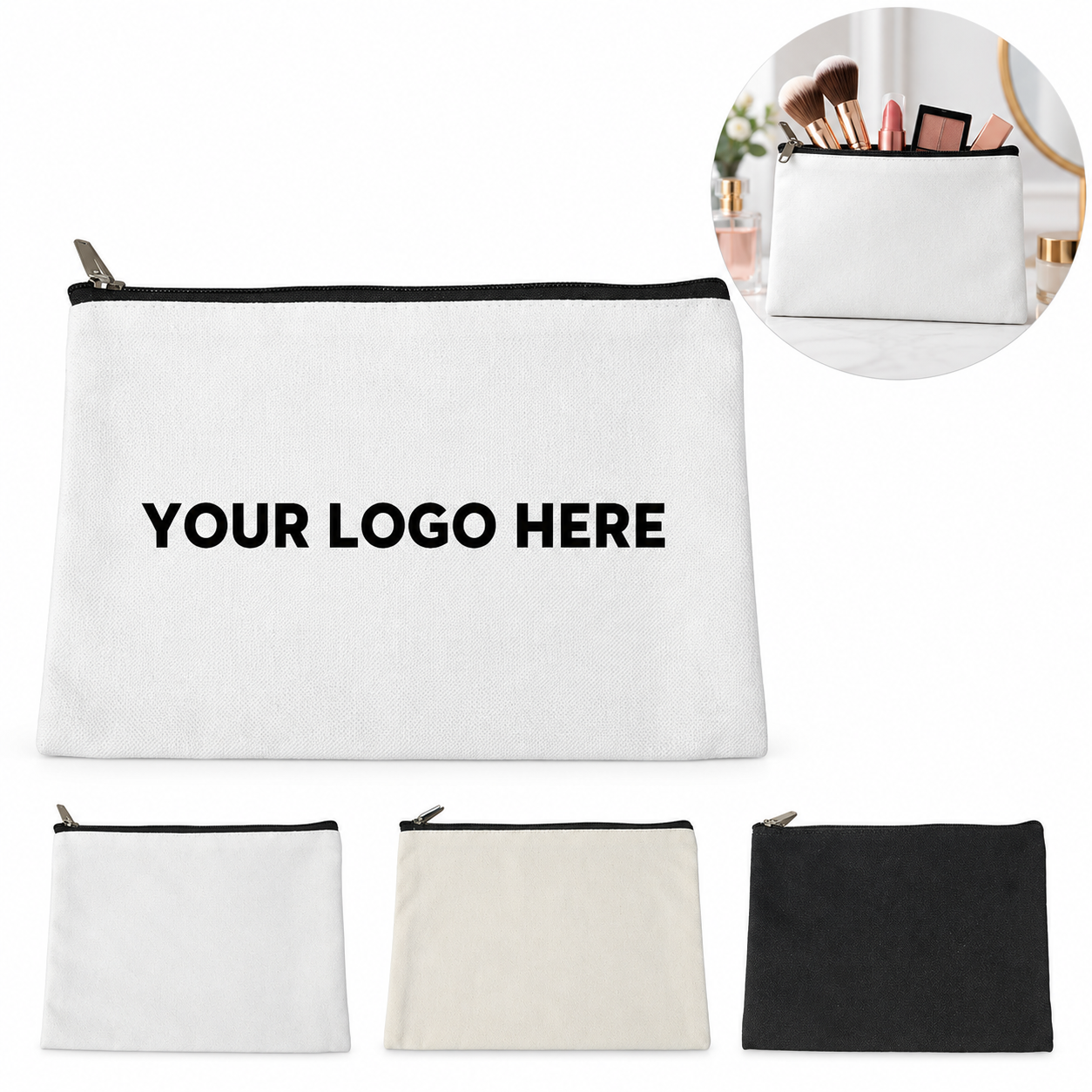 12 Oz Canvas Zipper Cosmetic Organizer Pouch