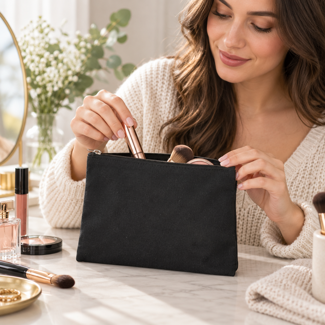 12 Oz Canvas Zipper Cosmetic Organizer Pouch