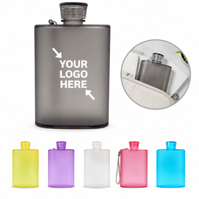 13.5 Oz Slim Flat Travel Water Bottle With Carry Strap