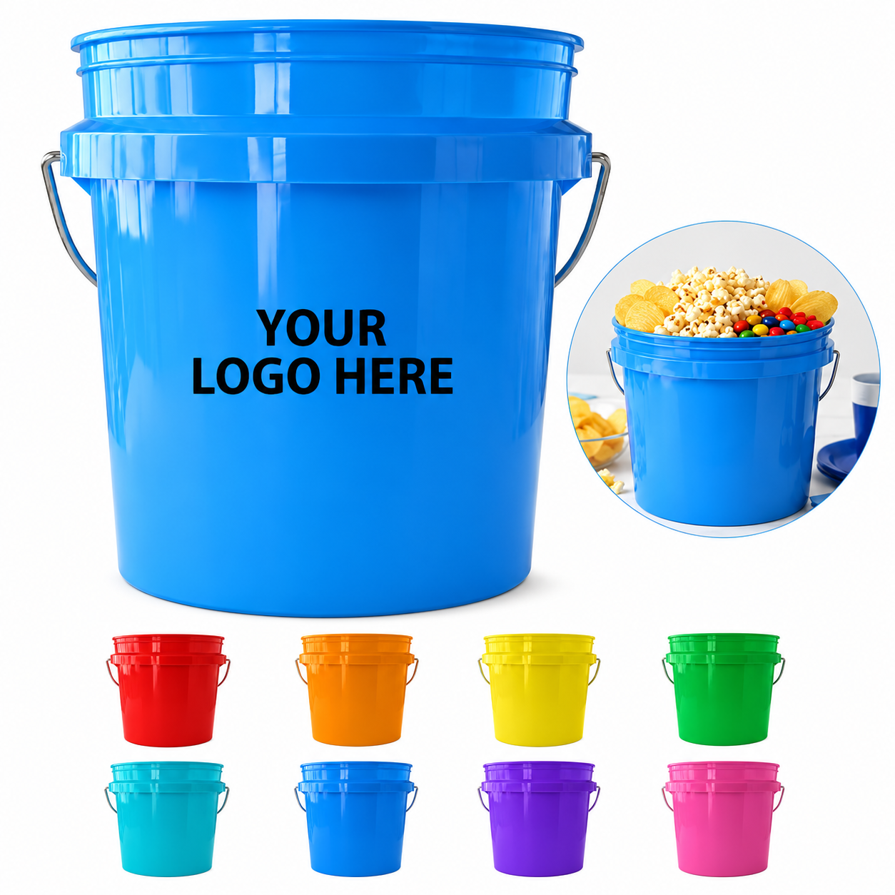 15 Oz Mini Plastic Party Bucket with Metal Handle