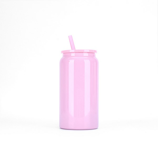 16 Oz Double-Wall Stainless Steel Straw Tumbler
