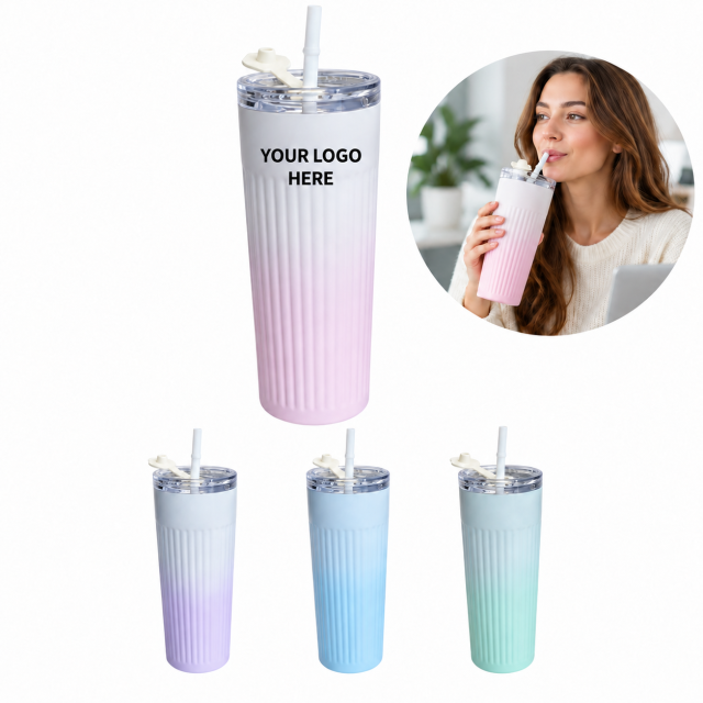 17 Oz Fluted Stainless Steel Straw Tumbler