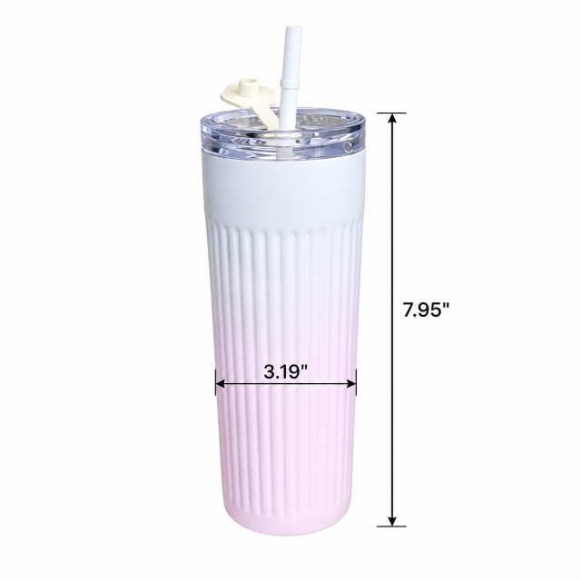 17 Oz Fluted Stainless Steel Straw Tumbler