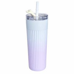 17 Oz Fluted Stainless Steel Straw Tumbler