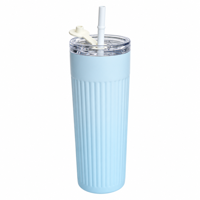17 Oz Fluted Stainless Steel Straw Tumbler