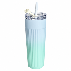 17 Oz Fluted Stainless Steel Straw Tumbler