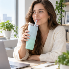 17 Oz Fluted Stainless Steel Straw Tumbler