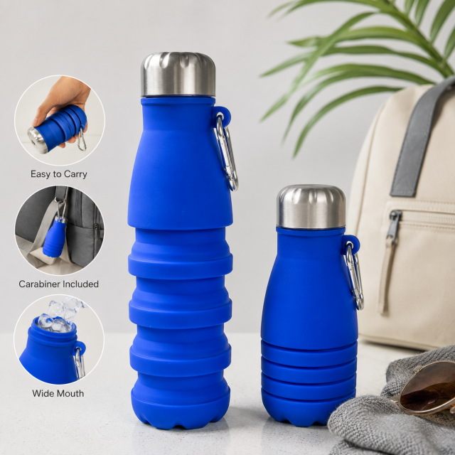 19 Oz Collapsible Silicone Travel Bottle With Metal Cap