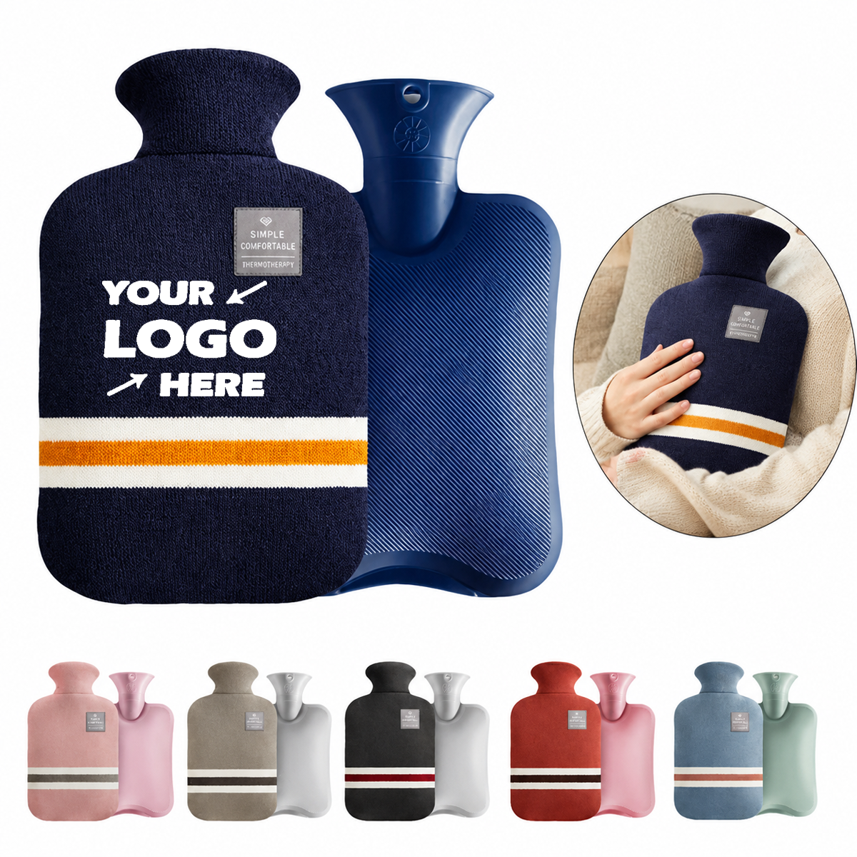 1L PVC Hot Water Bottle With Knitted Cover