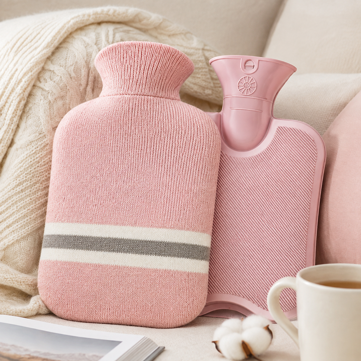 1L PVC Hot Water Bottle With Knitted Cover