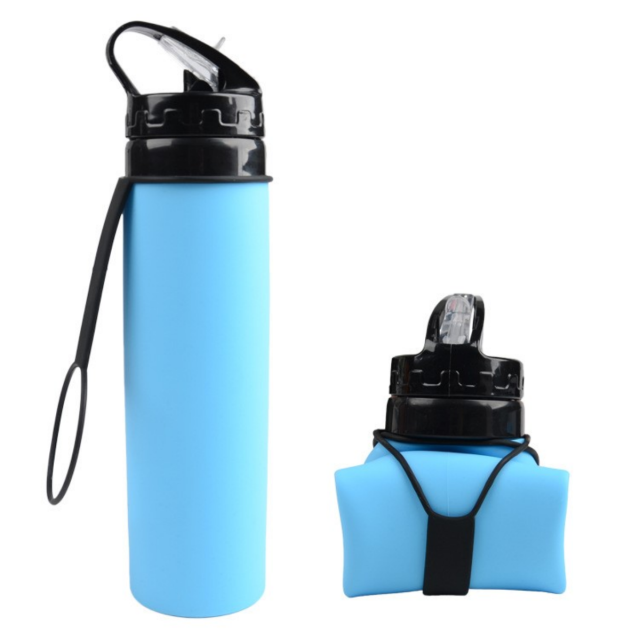 20 Oz Collapsible Silicone Sports Bottle With Carry Strap