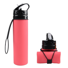 20 Oz Collapsible Silicone Sports Bottle With Carry Strap