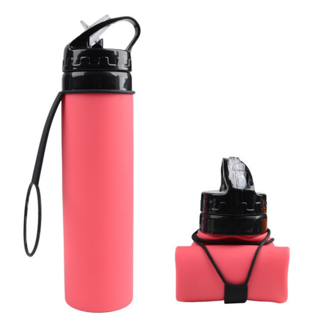 20 Oz Collapsible Silicone Sports Bottle With Carry Strap