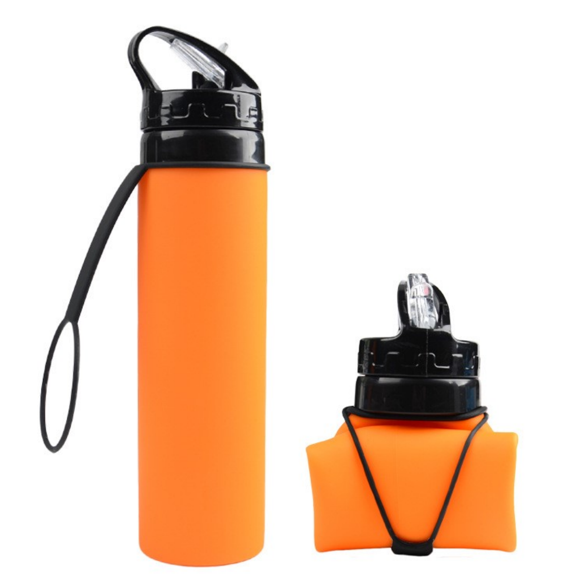 20 Oz Collapsible Silicone Sports Bottle With Carry Strap