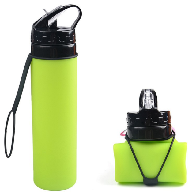 20 Oz Collapsible Silicone Sports Bottle With Carry Strap