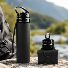 20 Oz Collapsible Silicone Sports Bottle With Carry Strap
