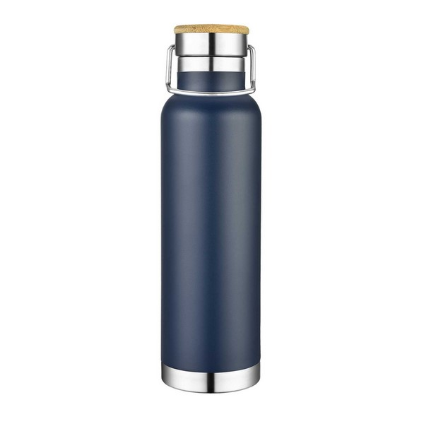 22 Oz Double-Wall Vacuum Stainless Steel Bottle With Bamboo Lid
