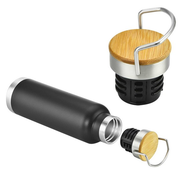 22 Oz Double-Wall Vacuum Stainless Steel Bottle With Bamboo Lid