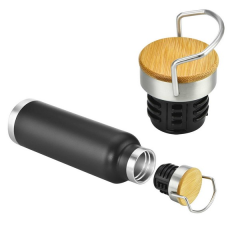 22 Oz Double-Wall Vacuum Stainless Steel Bottle With Bamboo Lid