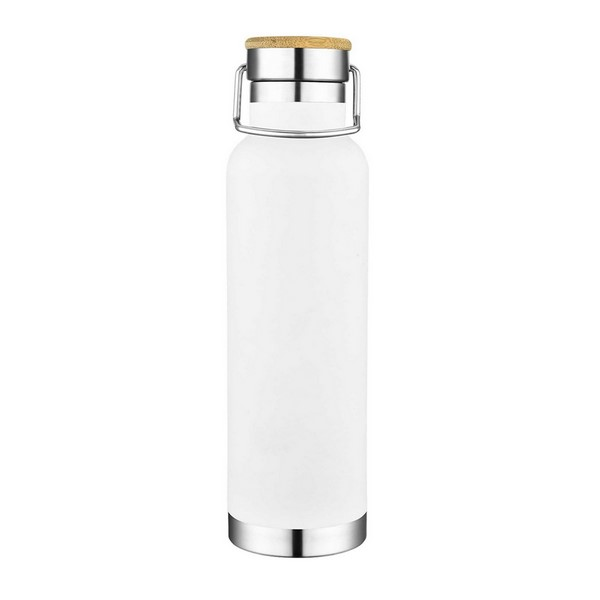 22 Oz Double-Wall Vacuum Stainless Steel Bottle With Bamboo Lid