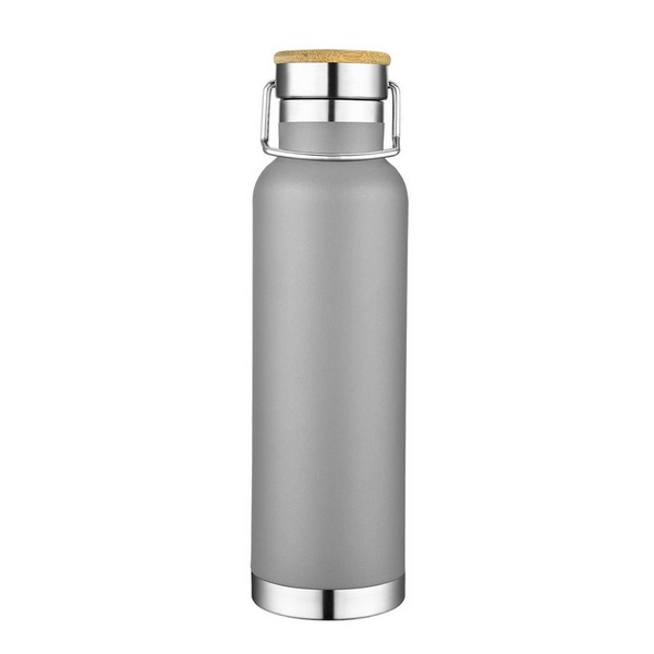 22 Oz Double-Wall Vacuum Stainless Steel Bottle With Bamboo Lid