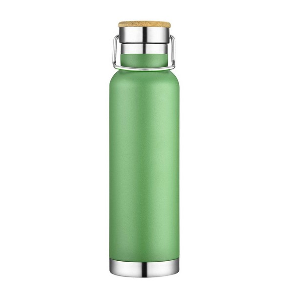 22 Oz Double-Wall Vacuum Stainless Steel Bottle With Bamboo Lid